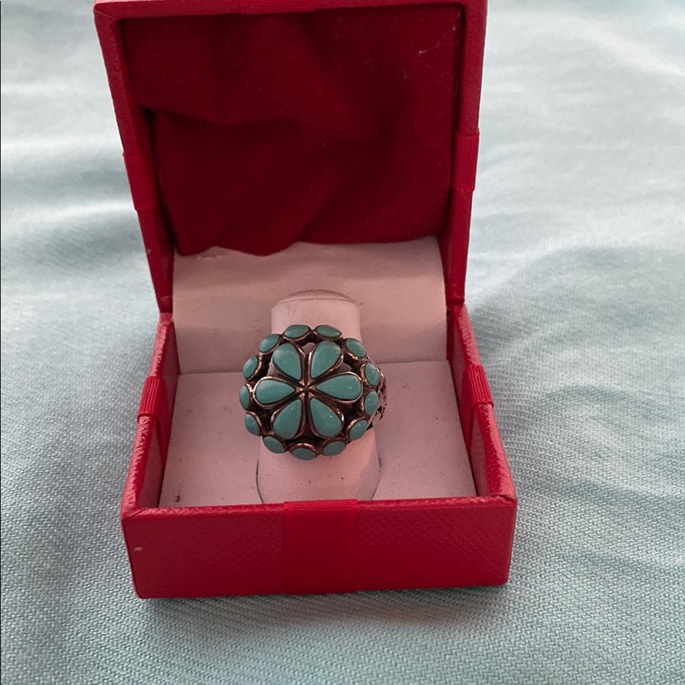 Vintage 925 Chapel Zenray Turquoise Floral Ring